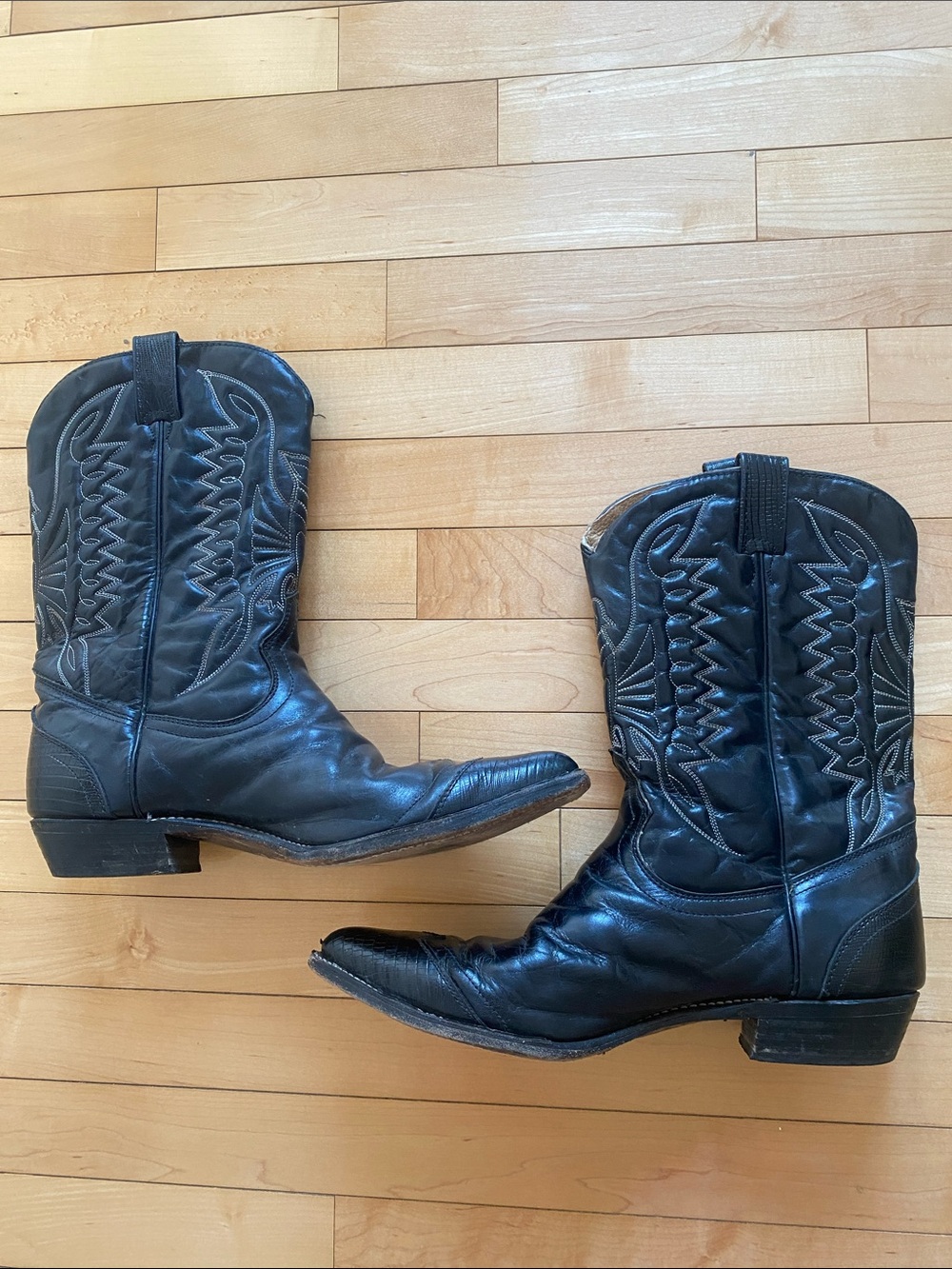 TONY LAMA VTG 5120* Black Leather Western Cowboy Boots Size 44 W/US SIZE 10.5 W